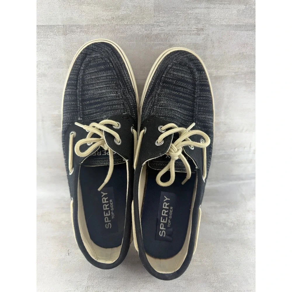 Sperry Top-Sider Men Sz 9.5M Black Grey Striped Boat Shoes STS14040